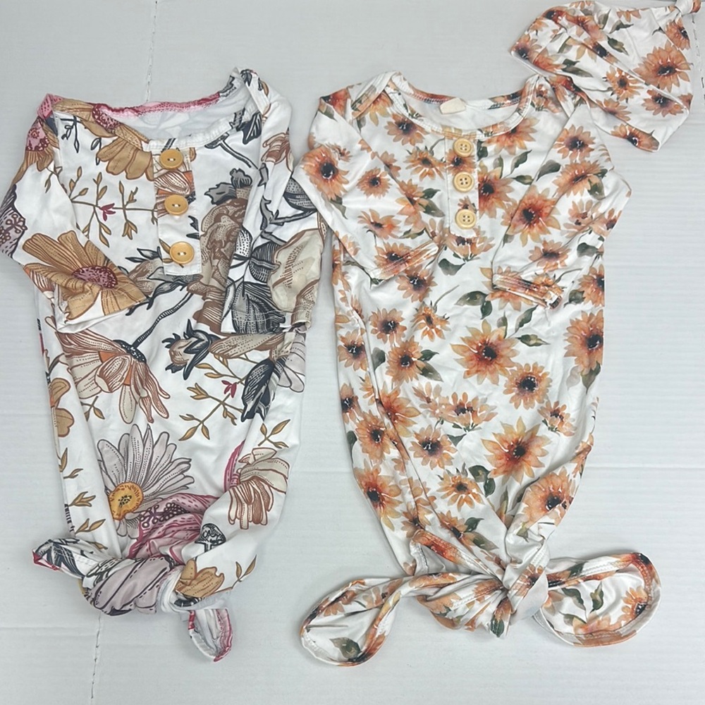 Floral Baby Gown and Hat Set